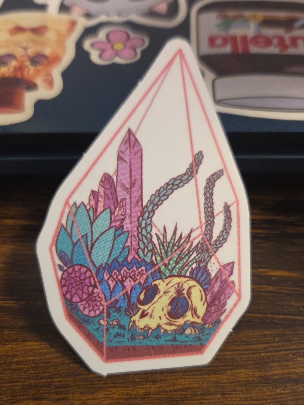 Vibrant Botanical Skull Sticker - Pink, Teal & Yellow